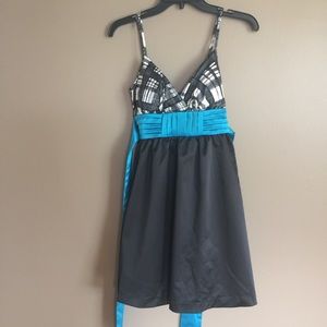 Heart Soul black,teal,cream mini dress w/ ties